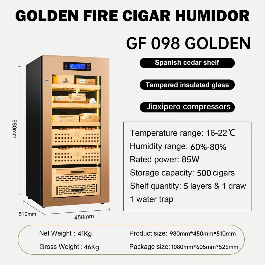 Tủ xì gà Golden Fire GF-098 sức chứa lên tới 500 điếu