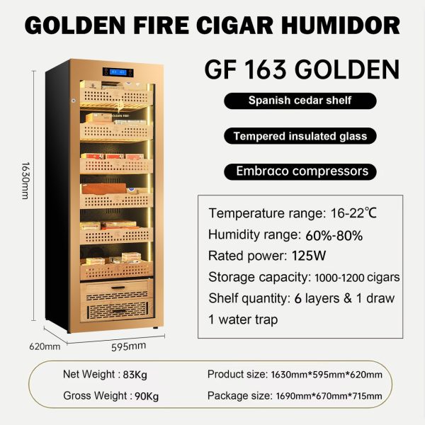 Tủ bảo quản xì gà Golden Fire GF-163 sức chứa lên tới 1200 điếu